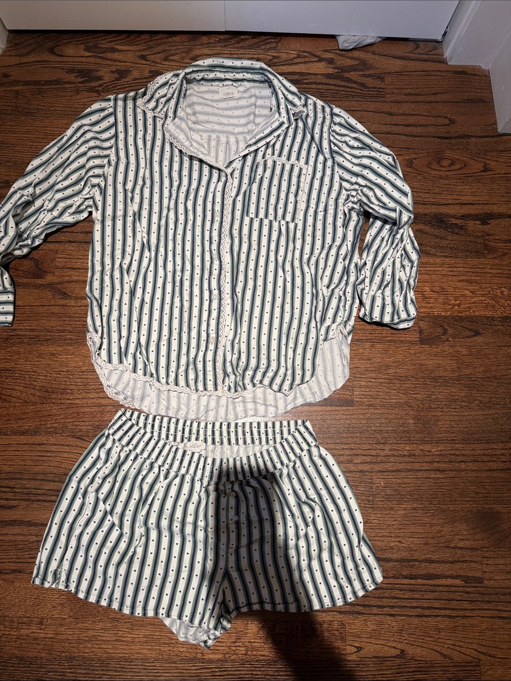 aerie Two-Piece Striped Pajama Set in White and Green